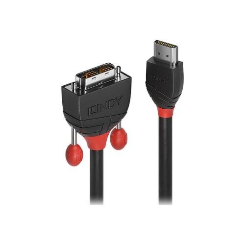 Lindy Black Line - Câble adaptateur - liaison simple - HDMI mâle pour DVI-D mâle - 50 cm - triple blindage - noir - rond, vis moletées, support 1080p