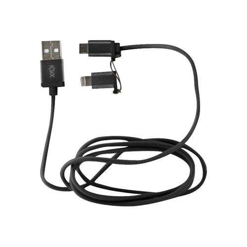 Ksix - Câble Lightning - USB mâle pour Micro-USB de type B, Lightning mâle - 1 m - noir métallisé