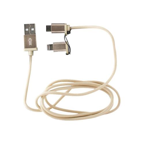 Ksix - Câble Lightning - USB mâle pour Micro-USB de type B, Lightning mâle - 1 m - or métallisé