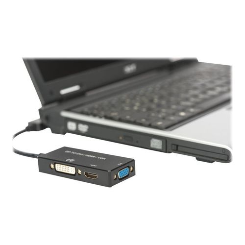 ASSMANN - Adaptateur vidéo - DisplayPort mâle pour HDMI, DVI-D, 15 pin D-Sub (DB-15) femelle - 20 cm - triple blindage - noir - moulé, support 4K