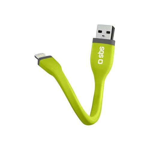 SBS Mini TECABLELIGSHFLATG - Câble Lightning - Lightning mâle pour USB mâle - 12 cm - vert