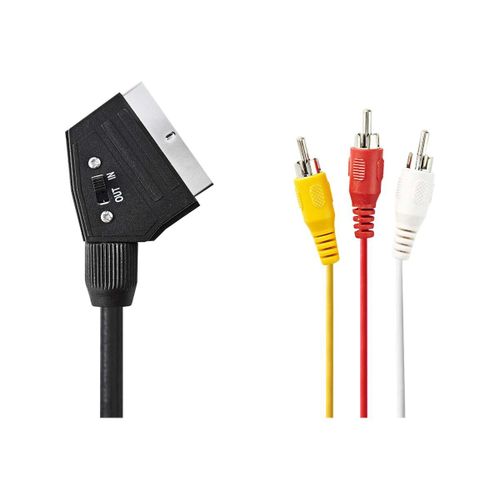 Nedis - Câble vidéo/audio - vidéo / audio composite - SCART mâle commutable pour phono RCA x 3 mâle droit - 1 m - noir - rond