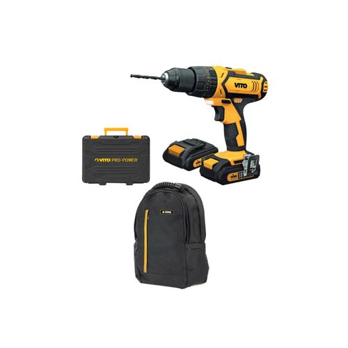 Perceuse visseuse sans fil 18V VITO + 2 batteries Lithium 2.0 Ah 18 accessoires + Sac à dos VITO + Mallette