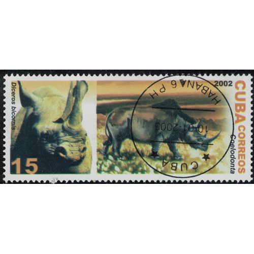 Cuba 2002 Oblitéré Used Animaux Rhinocéros Noir Diceros Bicornis Et Coelodonta Éteint Su