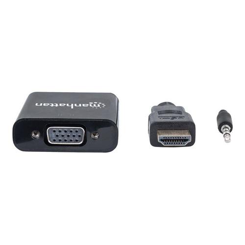 Manhattan Convertisseur HDMI en VGA, HDMI mâle vers VGA femelle, avec audio, noir - Adaptateur audio/vidéo - HDMI mâle pour HD-15 (VGA), mini-phone stereo 3.5 mm femelle - noir - support 1080p