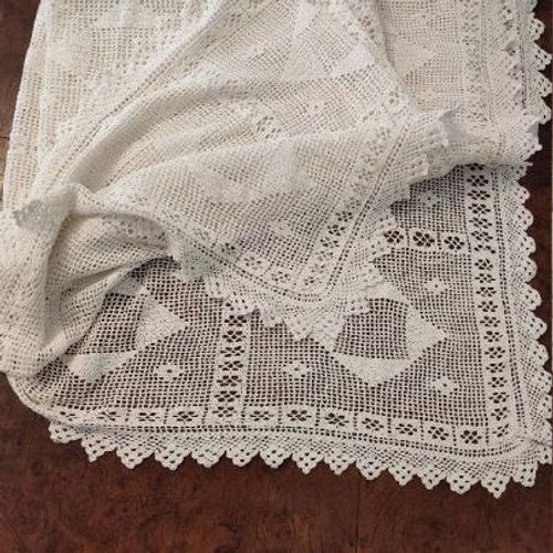 Nappe Blanche Rectangulaire Vintage Réalisée Au Crochet En Coton - Grande Taille
