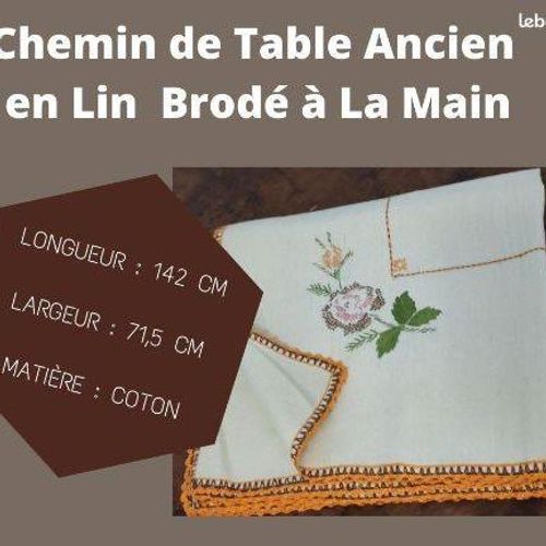 Chemin De Table Ancien En Lin. Broderies Fait Main