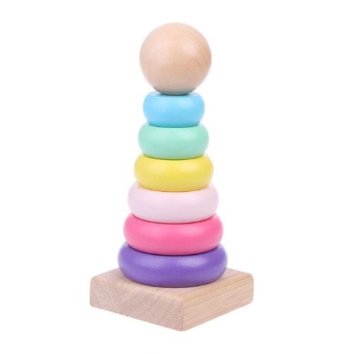 Couleur Chaude Arc-En-Ciel Empilage Anneau Tour Stapelring Blocs Bois Bambin Bébé Jouets Dec17