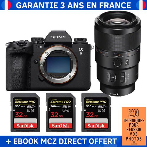 Sony A9 III + FE 90mm f/2.8 Macro G OSS + 3 SanDisk 32GB Extreme PRO UHS-II SDXC 300 MB/s + Ebook '20 Techniques pour Réussir vos Photos' - Appareil Photo Professionnel