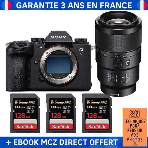 Sony A9 III + FE 90mm f/2.8 Macro G OSS + 3 SanDisk 128GB Extreme PRO UHS-II SDXC 300 MB/s + Ebook '20 Techniques pour Réussir vos Photos' - Appareil Photo Professionnel