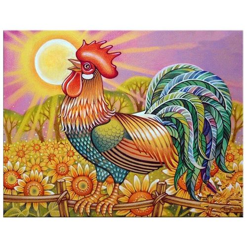 Peinture Au Diamant Diy (Peinture Uniquement, Sans Cadre) 5d Bricolage Diamant Broderie Lever Du Soleil Coq Diamant Peinture Plein 40*50cm