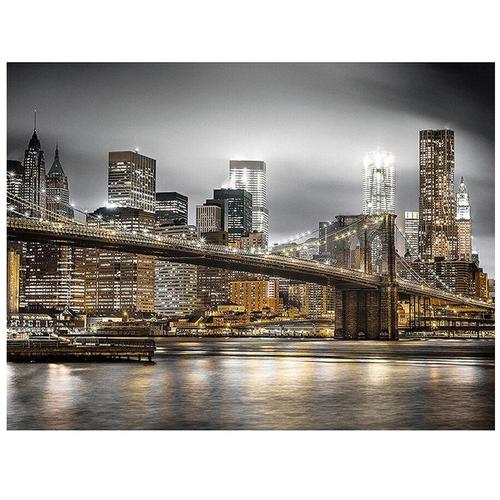 Peinture Au Diamant Diy (Peinture Uniquement, Sans Cadre) Peinture Diamant New York City Nuit, Broderie Complète 5d, Perles Carrée 40*50cm