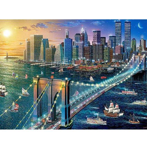 Peinture Au Diamant Diy (Peinture Uniquement, Sans Cadre) Peinture Diamant Thème New York City Bridge, Broderie Complète 5d, Perle 40*50cm