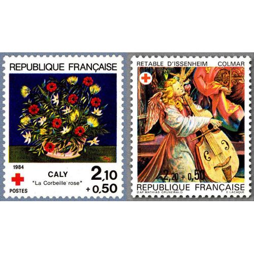 France 1984 / 1985, Au Profit De La Croix Rouge, Très Beaux Timbres Neufs** Luxe Yvert 2345, Oeuvre De Caly, La Corbeille Rose Et 2392, Retable Des Antonins D'issenheim - Colmar.