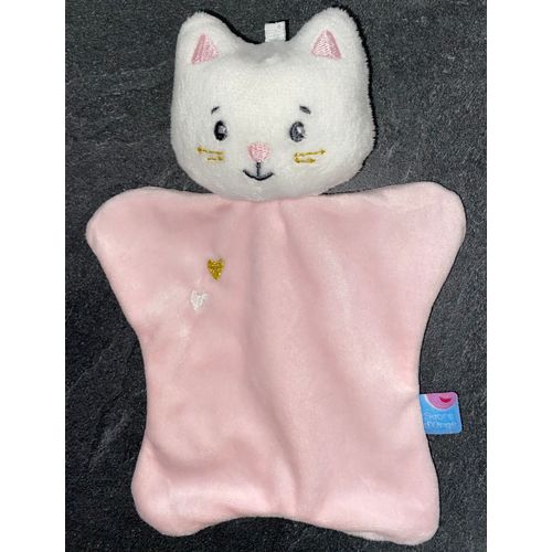 Doudou Chat Rose Sucre D¿Orge C¿Urs Brodés Peluche Chaton Doumou Jouet Petit Minou Bébé Blanket Pink Cat Sugar Cane Baby