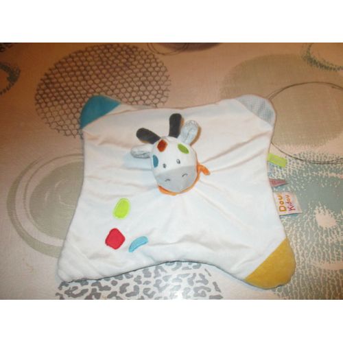 Doudou Plat Vache/Girafe Avec Écharpe Orange Doukidou