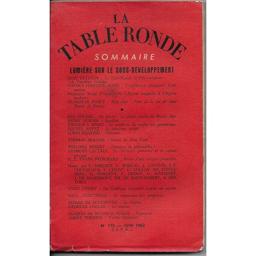Revue La Table Ronde N°173, Juin 1962