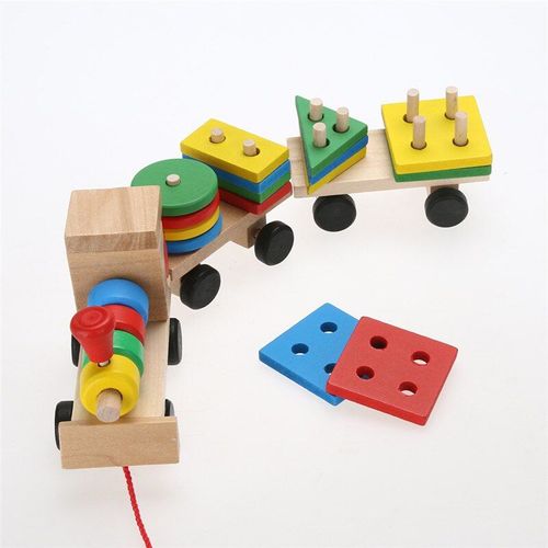 Train En Bois Blocs De Construction Éducatifs Enfants Bébé En Bois Solide Empilage Train Bambin Bloc Jouet Pour Enfants Cadeaux D'anniversaire Gyh