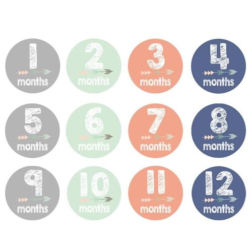 12 Pièces/Paquet Bébé Mensuel Photo Autocollant Ensemble Femmes Enceintes Photo Accessoire Dessin Animé Autocollants Amusant Décor Bébé Mois Accessoire