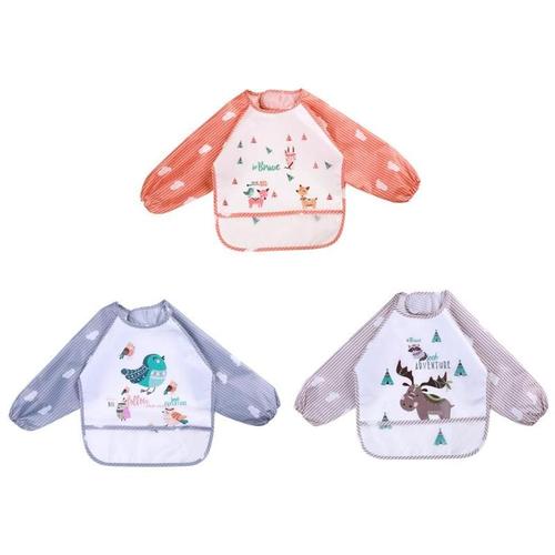 Bavoirs A Rayures Mignons Reutilisables De Haute Qualite Impermeable A L Eau Leger Portable A Manches Longues Repas Tablier Bebe Alimentation Smock Burp Chiffons Rakuten