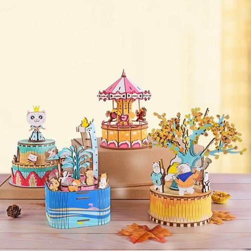 Bricolage Bois Boîte À Musique Carrousel Cadeau D'anniversaire Jouet Avec Machine Noyau Décor À La Maison Enfants Chambre Lumière Boîte À Musique Cadeaux De Noël