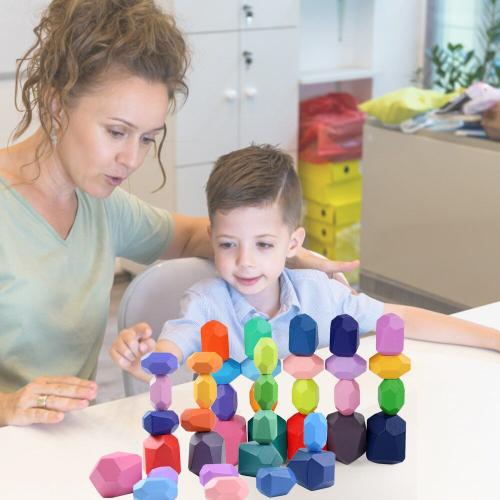 Enfants jouets en bois pierre coloré Jenga bloc de construction arc-en-ciel  pierres éducatif empilage jeu Montessori jouet cadeaux pour les enfants