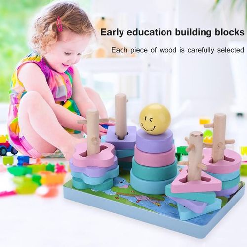 Tours En Bois Colorées Pour Enfants, Jouet À Empiler, Tour Arc-En-Ciel, Jouet Multifonctionnel, Blocs De Construction, Jouets Éducatifs