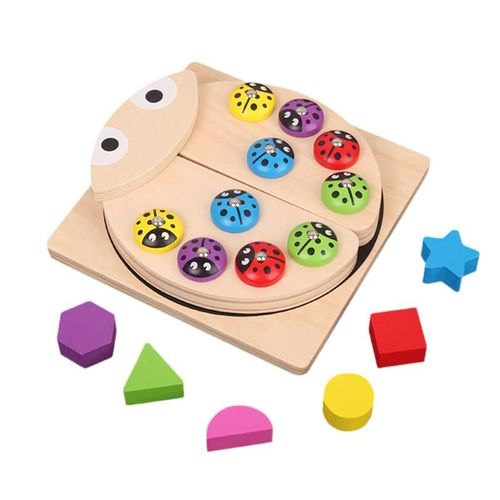 Bébé Magnétique En Bois Jouet De Pêche Enfants Coccinelle Pince Perles Puzzle Attraper Conseil Enfants Surface Polie Bavure-Jeu De Puzzle Gratuit