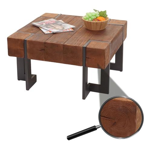 Table Basse Hwc-A15, Table De Salon, Bois De Sapin Rustique Massif   Brun 70x70cm