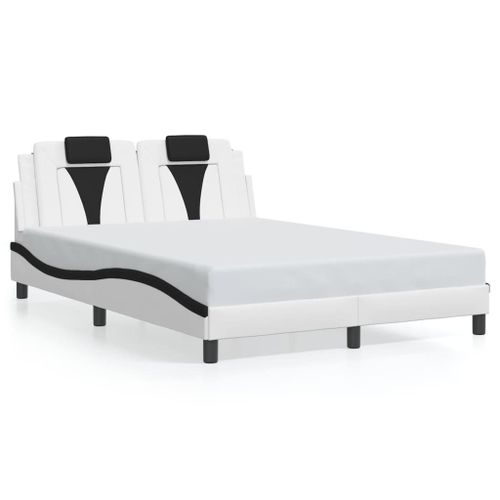 Vidaxl Cadre De Lit Avec Lumières Led Blanc Noir 140x200 Cm Similicuir