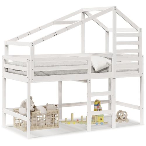 Vidaxl Lit Superposé Et Échelle Et Toit Blanc 90x190cm Bois Pin Massif