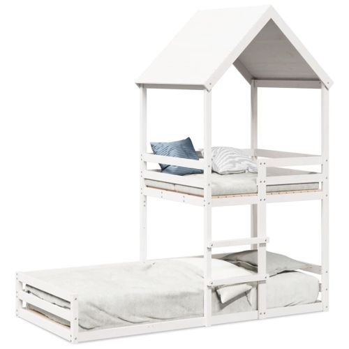 Vidaxl Lit Superposé Avec Toit Blanc 90x200 Cm Bois De Pin Massif