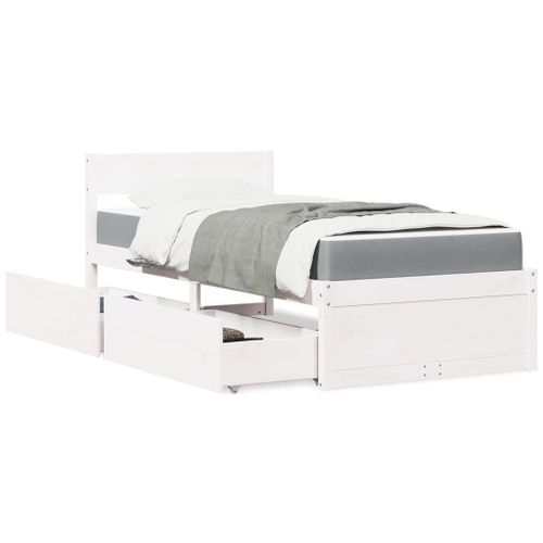 Vidaxl Lit Avec Tiroirs Et Matelas Blanc 90x200 Cm Bois Massif De Pin