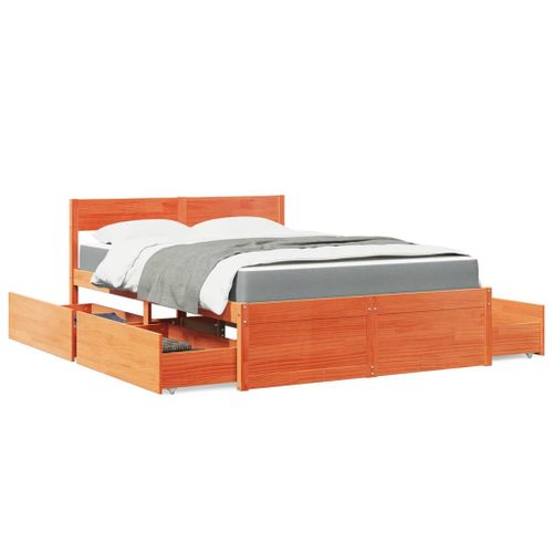 Vidaxl Lit Avec Tiroirs/Matelas Cire Marron 120x200 Cm Bois Massif Pin