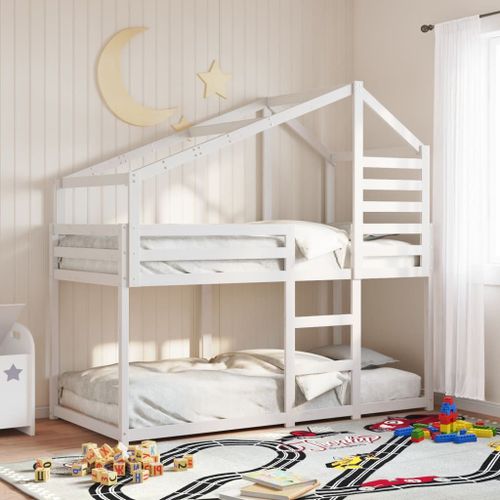 Vidaxl Lit Superposé Avec Toit Blanc 90x200 Cm Bois De Pin Massif