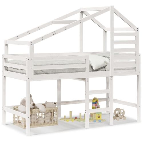 Vidaxl Lit Superposé Et Échelle Et Toit Blanc 80x200cm Bois Pin Massif