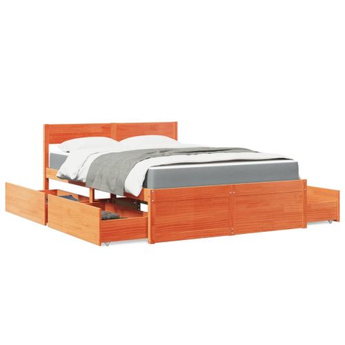 Vidaxl Lit Avec Tiroirs/Matelas Cire Marron 120x190 Cm Bois Massif Pin
