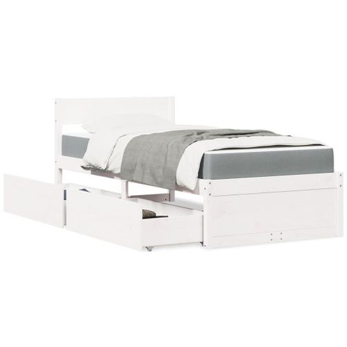 Vidaxl Lit Avec Tiroirs Et Matelas Blanc 90x190 Cm Bois Massif De Pin