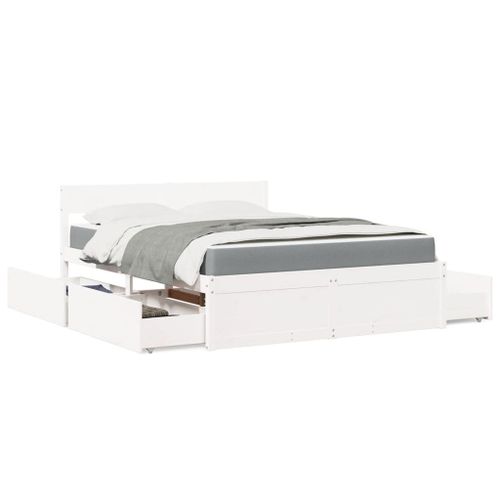 Vidaxl Lit Avec Tiroirs Et Matelas Blanc 140x200 Cm Bois Massif De Pin