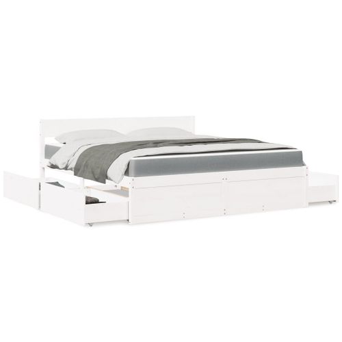 Vidaxl Lit Avec Tiroirs Et Matelas Blanc 180x200 Cm Bois Massif De Pin