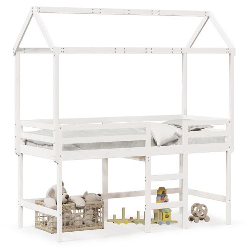 Vidaxl Lit Superposé Et Échelle Et Toit Blanc 90x190cm Bois Pin Massif