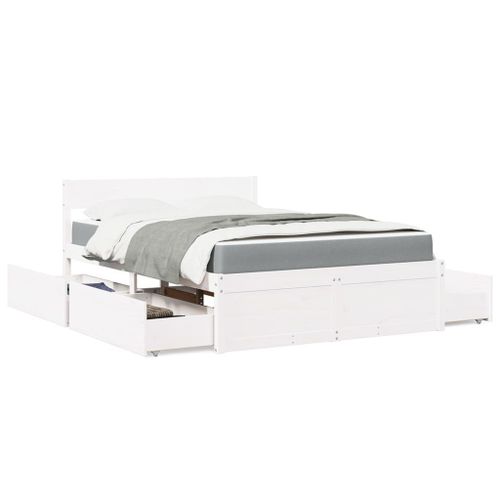 Vidaxl Lit Avec Tiroirs Et Matelas Blanc 140x190 Cm Bois Massif De Pin