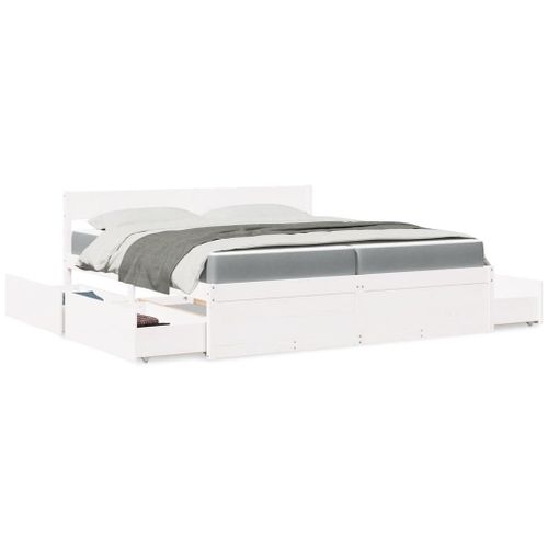 Vidaxl Lit Avec Tiroirs Et Matelas Blanc 200x200 Cm Bois Massif De Pin