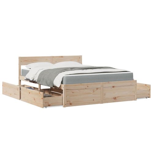 Vidaxl Lit Avec Tiroirs Et Matelas 140x200 Cm Bois Massif De Pin