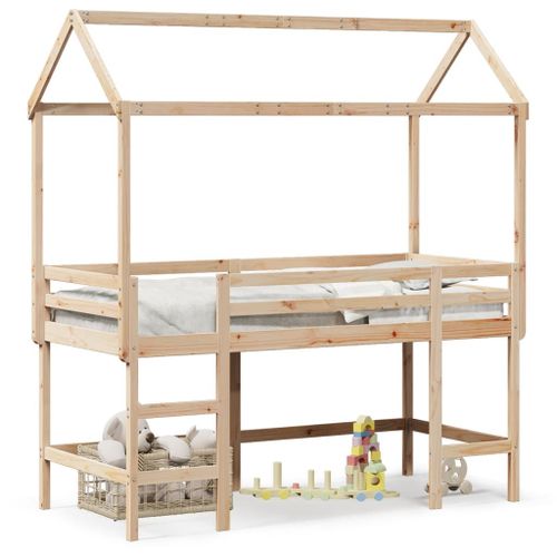 Vidaxl Lit Superposé Et Échelle Et Toit 90x200 Cm Bois De Pin Massif