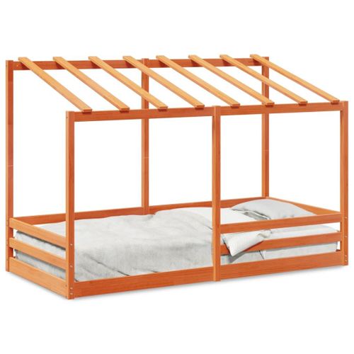 Vidaxl Lit Pour Enfants Et Toit Cire Marron 90x200 Cm Bois Massif Pin