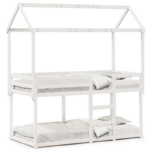 Vidaxl Lit Superposé Avec Toit Blanc 90x200 Cm Bois De Pin Massif