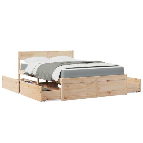 Vidaxl Lit Avec Tiroirs Et Matelas 140x190 Cm Bois Massif De Pin
