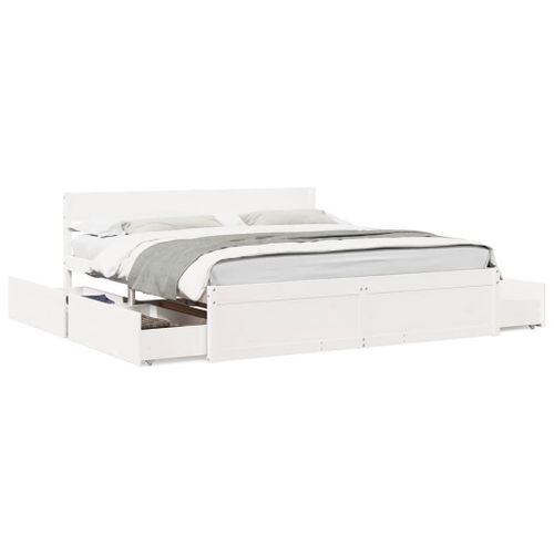 Vidaxl Cadre De Lit Avec Tiroirs Blanc 180x200 Cm Bois De Pin Massif