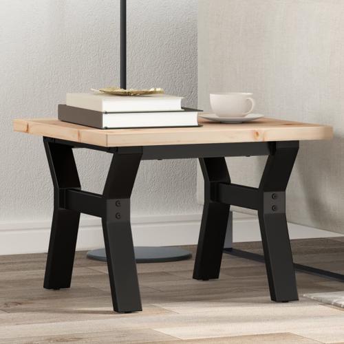 Vidaxl Table Basse Cadre En Y 50x50x35,5cm Bois De Pin Massif Et Fonte